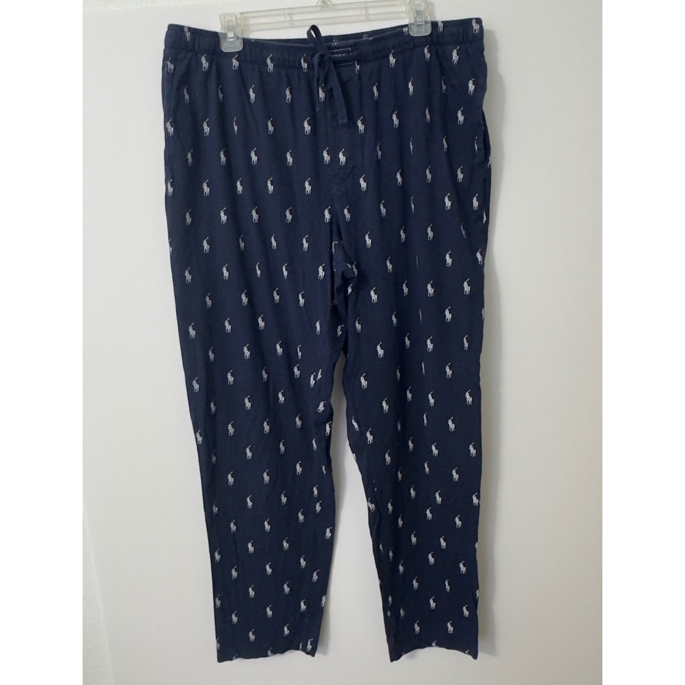 Polo Ralph Lauren Pajama Pants Mens XL Navy Blue All Over Pony Logo Preppy